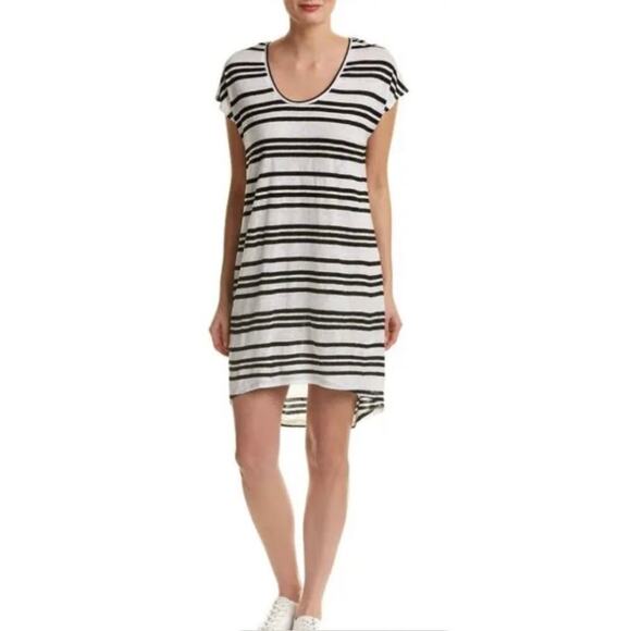 Alice + Olivia Melita Linen Shirt Dress Relaxed Fit Striped Black White Beach - Picture 1 of 14